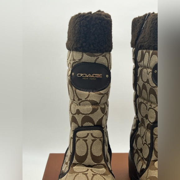 Coach Brown Signature Sonya Fabic Suede Faux Fur Women’s Size 10 Boots NEW NWT - Picture 3 of 9